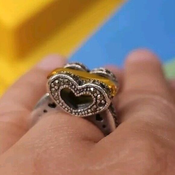 Yellow Rectangle Stone ring silver 925 HEART - Picture 7 of 11